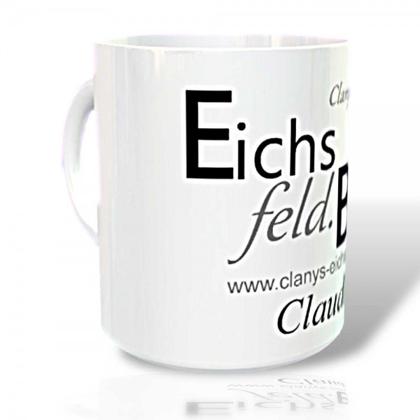 Bedruckte Tasse "Clanys Eichsfeld Blog" mit Wunschname